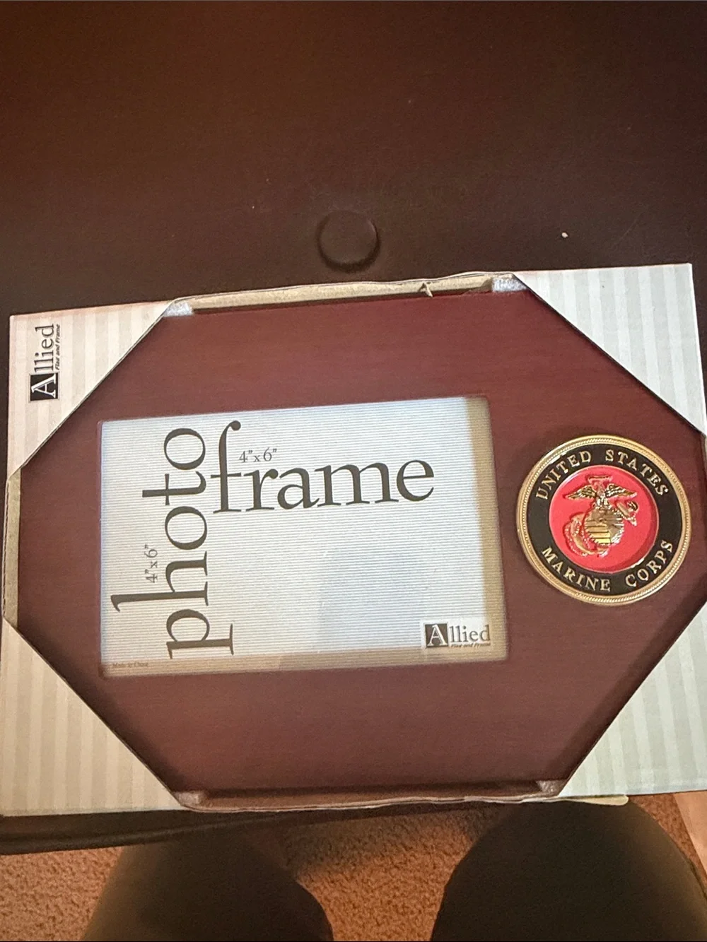 Allied Red Wood Picture Frame with United States Marines Emblem